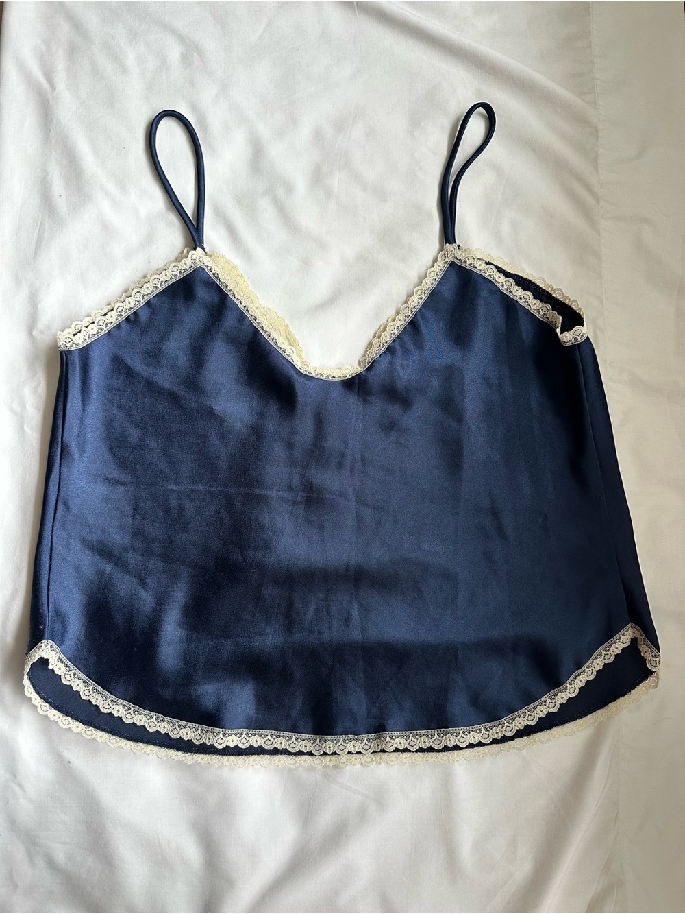 Barbizon Navy Satin Lace Trim Cami Top - Picture 8 of 9